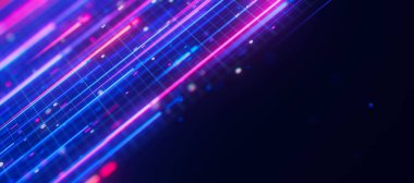 Büyük veri ışık hızı yukarı doğru akışı ve metin için bir yer. Kuantum hesaplamasının soyut dijital veri akışı. Qubit izlerinin siber uzayı. Modern teknoloji bilgi iletimi