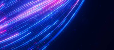 Büyük veri ışık hızı akışının kapanışı. Kuantum hesaplamasının soyut dijital veri akışı. Qubit iz dalgalarının siber uzayı. Modern teknoloji bilgi iletimi