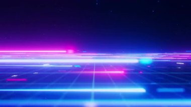 Büyük veri ışık hızının yakın çekim hızı sağa doğru. Kuantum hesaplamasının soyut dijital veri akışı. Qubit izlerinin siber uzayı. Modern teknoloji bilgi iletimi