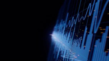 Büyük Data karmaşık grafik animasyonuna benziyor. Audio AI teknolojisinin siber uzayı. Fütürist grafik. Dijital bilgi sunumu