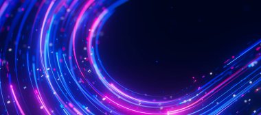 Büyük veri ışık hızı veri akışı U dönüşü yakın çekim. Kuantum hesaplamasının soyut dijital veri akışı. Qubit izlerinin siber uzayı. Modern teknoloji bilgi iletimi