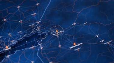 St. Petersburg haritası büyük veri görselleştirmesi. Rusya 'daki şehrin gelecekteki haritası. Modern mavi ve turuncu renklerde görsel harita veri karmaşıklığı.