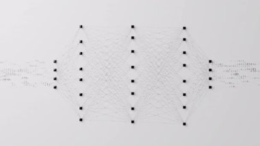 Sinirsel ağ modeli, LLM yapı animasyonu. AI büyük veri işleme teknolojisi konsepti. Makine öğrenme soyut arka plan. Dijital kuantum hesaplaması