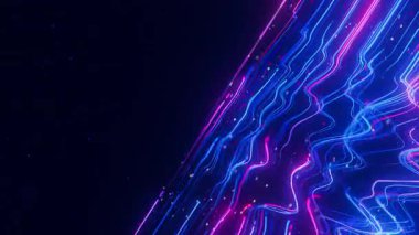 Büyük veri ışık hızı dalgalı akışının üst görüntüsü. Kuantum hesaplamasının soyut dijital veri ses akışı. Qubit iz dalgalarının siber uzayı. Modern teknoloji bilgi iletimi