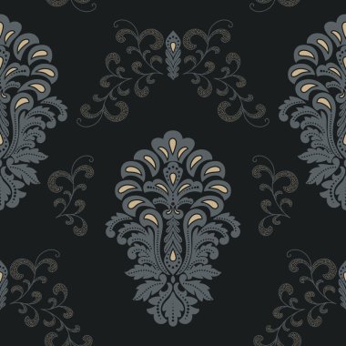 Damask modern kusursuz desen elementi. Klasik klasik İspanyol kumaşı, duvar kağıtları için pürüzsüz doku, tekstil.