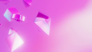 Soyut 3d Pembe Holografik Yanardöner şekiller dönen animasyon döngüsü. Modern minimalist sıvı gradyan renk akış arkaplanı