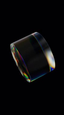 3d şeffaf, dağılım efektli parlak silindir. Gökkuşağı renkleri yansıtma camı. 3d canlandırma döngüsü oluşturulabilir.