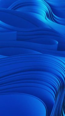 Mavi kumaş kıvrımları. Soyut kumaş büküm hareketi. 3d canlandırma canlandırması.