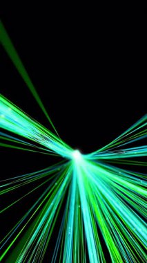 Hareket eden verilerle aydınlatılmış fiber optik kablolar. Parlak internet veri akışları. Dijital iletim. 3d canlandırma canlandırması.