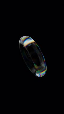 3d şeffaf, dağılım efektli parlak halka. Gökkuşağı renkleri yansıtma camı. 3d canlandırma döngüsü oluşturulabilir.