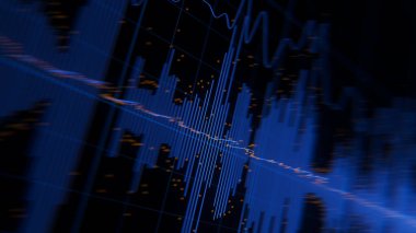 Big Data ses arkaplanının sığ DOF ile yakınlaştırılması. Audio AI teknolojisinin siber uzayı. Fütürist grafik. Dijital ses bilgisi sunumu
