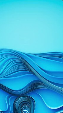 Mavi kumaş kıvrımları. Soyut kumaş büküm hareketi. 3d canlandırma canlandırması.