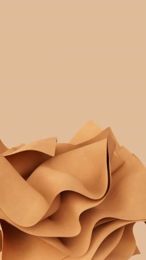 Soyut dalgalı bej yumuşak kumaş hareketi rüzgarda. Şeftali tüyü saten kumaş yumuşak buruşuk animasyon. 3d canlandırma canlandırması.