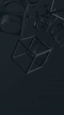 Soyut 3d siyah geometrik şekiller dönen animasyon döngüsü. Modern minimalist arka plan. 3d hazırlayıcı.