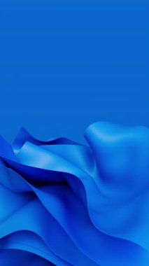 Rüzgardaki soyut mavi yumuşak kumaş hareketi. Saten kumaş yumuşak buruşuk animasyon. 3d canlandırma canlandırması.