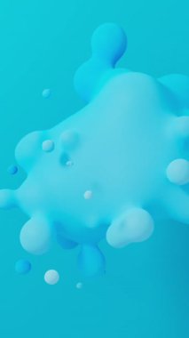 Akışkan mavi küreler yüzüyor ve karışıyor. Metallerin döngü hareketi. 3d hazırlayıcı.