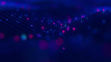 Bulut veri noktalarıyla gelecekteki teknoloji dalgaları. Dijital siber uzay kavramı. Hareketli parçacıkların olduğu soyut dijital dalga. Büyük veri akışı canlandırması