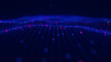 Bulut veri noktalarıyla gelecekteki teknoloji dalgaları. Dijital siber uzay kavramı. Hareketli parçacıkların olduğu soyut dijital dalga. Büyük veri akışı canlandırması