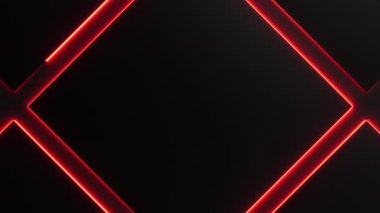 Kırmızı neon ışığı siyah eşkenar dörtgen çerçevelerin etrafında hareket ediyor. Kusursuz sınır döngüsü ışıltı canlandırması