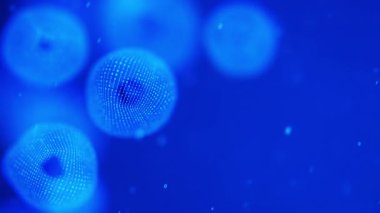 Mavi dijital hücre yapıları soyut arkaplan. Siber biyoteknoloji bilimi ve genetik kavram. Yüksek teknolojili yapay zeka araştırması. 3d canlandırma canlandırması.