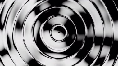 Dairesel kıvrımlı cam şeritlerdeki tek renk dalgalarının fraktal bozulması. Parlak renkli sıvı akışı harmanlıyor. Fraktal camda dinamik renkli görsel efekt. 3d hazırlama döngüsü.