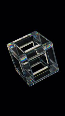 3d şeffaf, dağılım efektli kablo kübü. Gökkuşağı renkleri yansıtma camı. 3d canlandırma döngüsü oluşturulabilir.