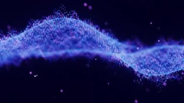 Fütürist teknoloji, bulut veri noktalarıyla ikili dijital dalga hareketi. Siber uzay yapay zeka veri akışı konsepti. Hareketli sayılarla soyut dijital dalga. Büyük veri analizi canlandırması
