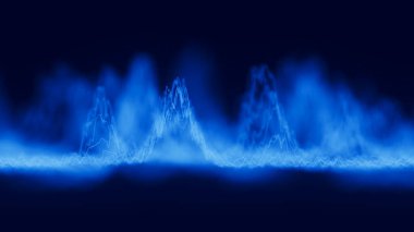 Ses mavisi dalga formu dijital arkaplan. Soyut müzik dalgaları eşitleyici. Fütürist ses dalgası görselleştirmesi. Yapay zeka sentetik ses teknolojisi. Akort izi. Bozulmuş frekanslar