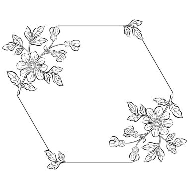 Çiçek çiçekli zarif bir taşıyıcı çerçeve. Botanik dekoratif elementlerle çerçeve