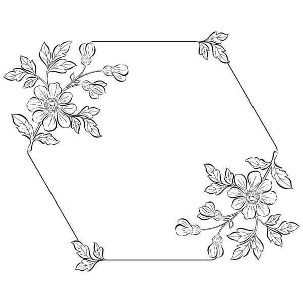 Çiçek çiçekli zarif bir taşıyıcı çerçeve. Botanik dekoratif elementlerle çerçeve
