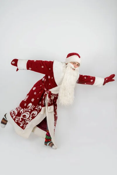 Férias Conceito Natal Pai Natal Está Dançar Isolado Branco — Fotografia de Stock