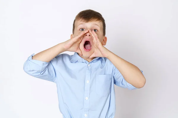 Las Emociones Adolescente Niño Expresa Emociones Grita Apretando Sus Manos — Foto de Stock