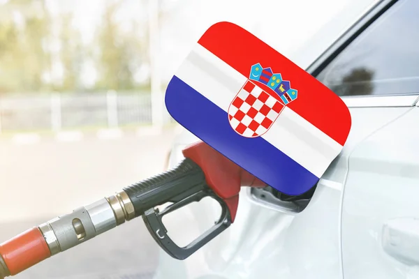 Енергія Економіка Прапор Хорватії Паливному Наповнювачі Автомобіля Газовим Соплом Танку — стокове фото