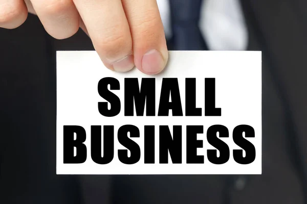 Conceito Negócio Empresário Mostra Cartão Com Texto Pequenas Empresas — Fotografia de Stock