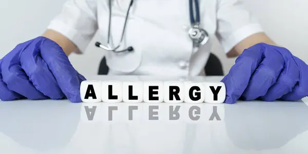 Medicine Health Concept Doctor Put Together Word Cubes Allergy — Stock Photo, Image