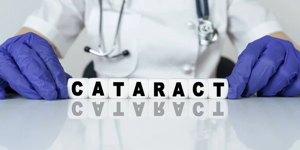 Medicine Health Concept Doctor Put Together Word Cubes Cataract — Stock Photo, Image