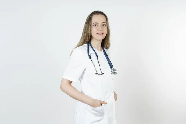 Medizin Und Gesundheitskonzept Porträt Eines Arztes Der Ein Stethoskop Hat — Stockfoto