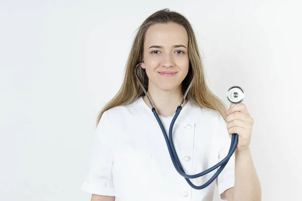 Medizin Und Gesundheitskonzept Porträt Eines Arztes Mit Einem Stenoskop Der — Stockfoto