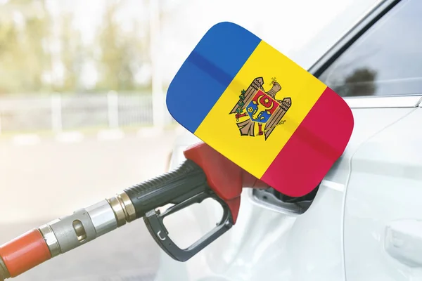 Концепция Энергетики Экономики Флаг Молдавии Топливной Заслонке Автомобиля Соплом Газового — стоковое фото