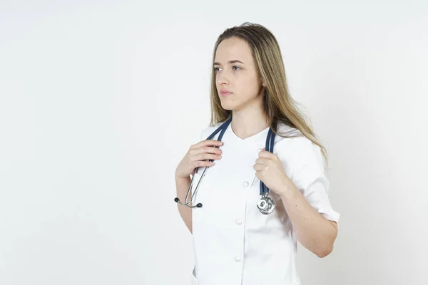 Medizin Und Gesundheitskonzept Porträt Eines Arztes Der Ein Stethoskop Hat — Stockfoto