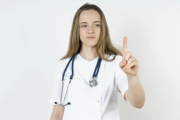 Medizin Und Gesundheitskonzept Arzt Zeigt Mit Dem Finger Ins All — Stockfoto