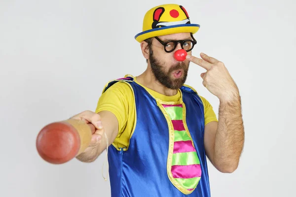Ferienkonzept Der Clown Ist Ein Mann Leuchtend Blauen Und Gelben — Stockfoto