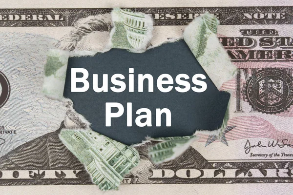 Business Finance Concept Dollar Torn Center Center Written Business Plan — Stock Photo, Image