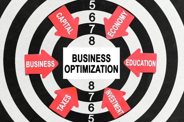 Концепция Бизнеса Финансов Мишени Стрелки Деловой Надписью Центр Визитной Карточке — стоковое фото