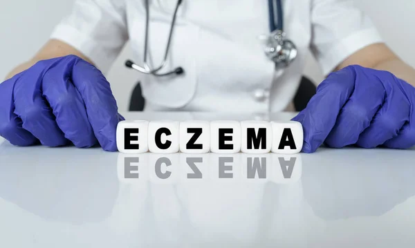 Medicine Health Concept Doctor Put Together Word Cubes Eczema — Stock Photo, Image