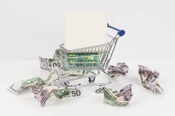 Business Education Concept Crumpled Money Cart Money Canvas Table — Stock Photo, Image