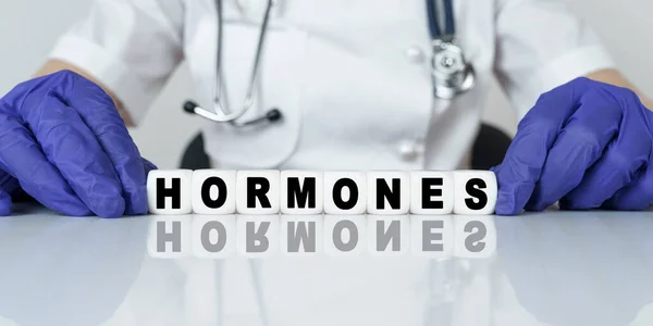 Medicine Health Concept Doctor Put Together Word Cubes Hormones — Stock Photo, Image