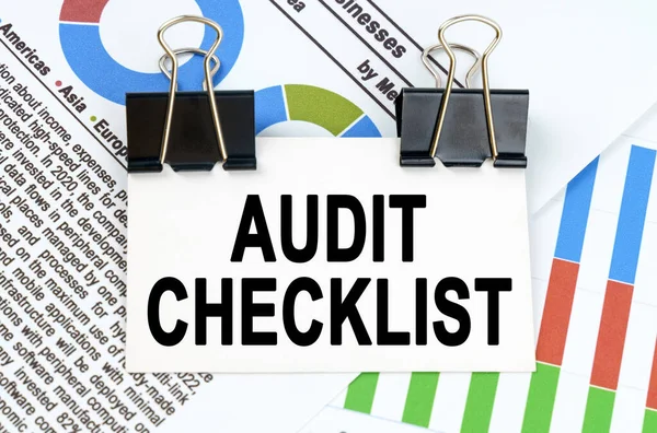 Business Finance Reporting Charts Diagrams Plate Inscription Audit Checklist — Stock Photo, Image