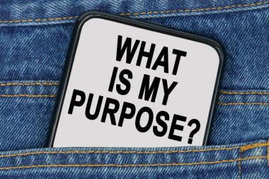 İş ve finans kavramı. Kot pantolonun cebinde bir akıllı telefon var. Ekranda 