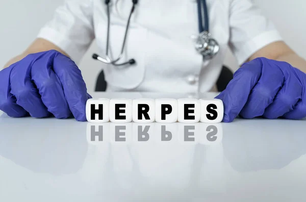 Medicine Health Concept Doctor Put Together Word Cubes Herpes — Stock Photo, Image